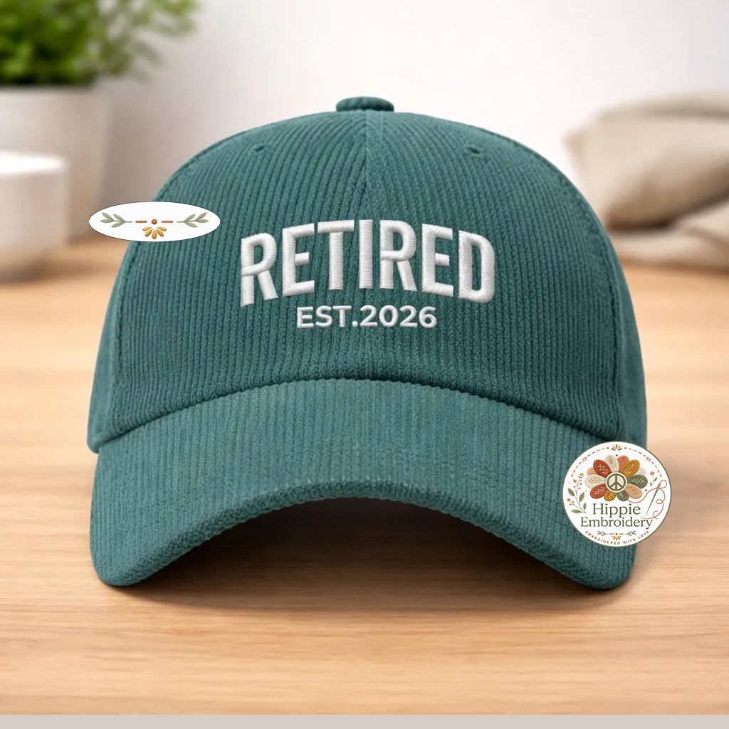 Embroidered Retired Corduroy Hat, Funny Retirement Cap
