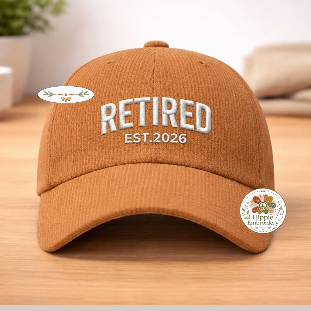 Embroidered Retired Corduroy Hat, Funny Retirement Cap