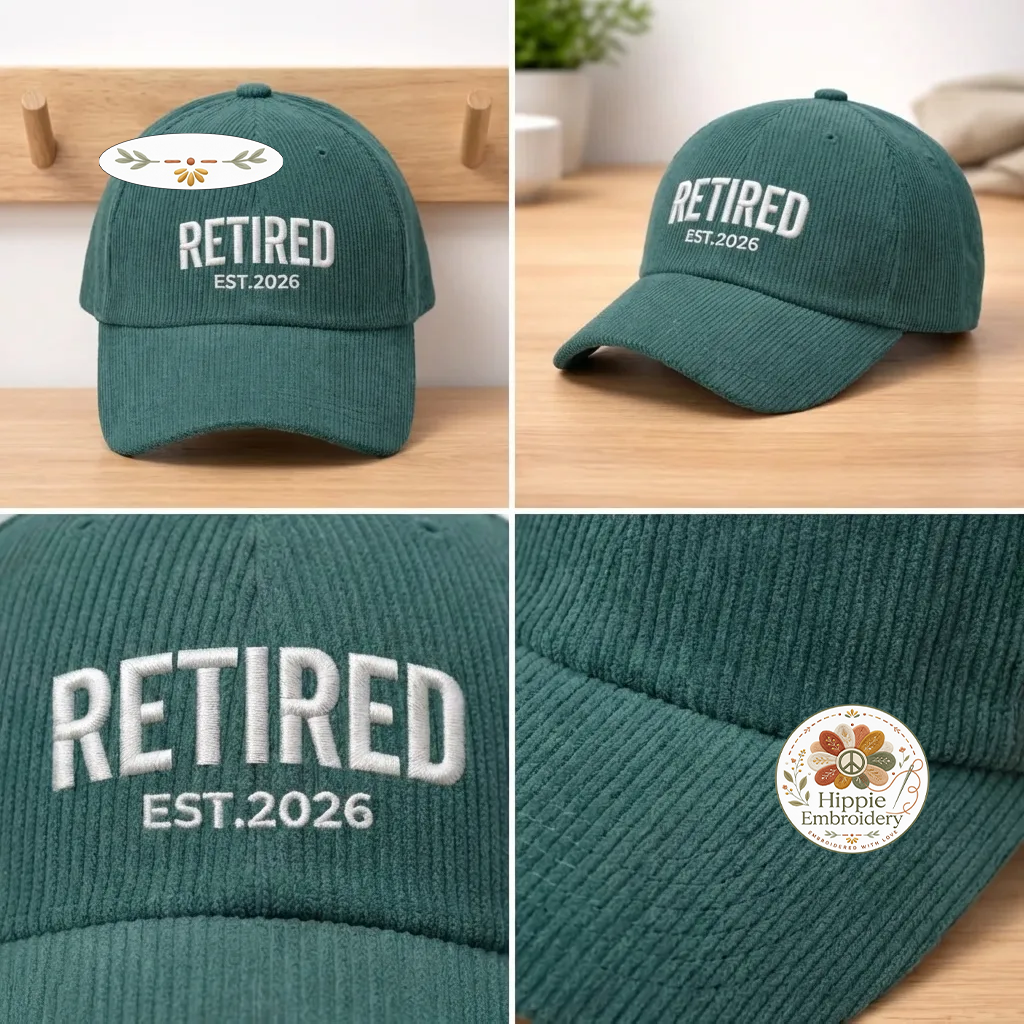 Embroidered Retired Corduroy Hat, Funny Retirement Cap