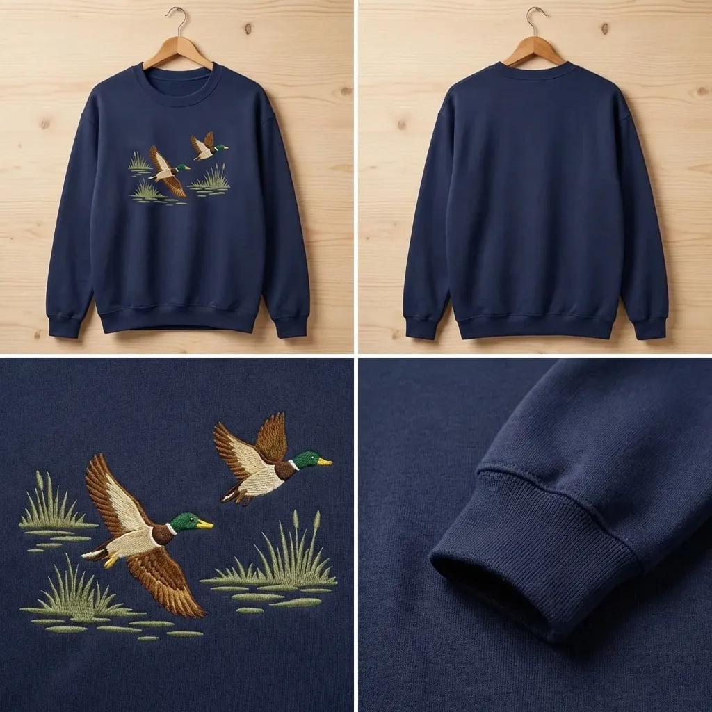 Embroidered Retro Duck Sweatshirt, 90s Vintage Mallard Crewneck