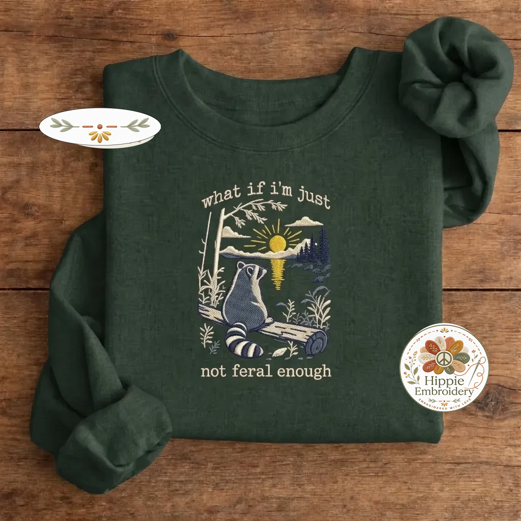 Embroidered Retro Feral Raccoon Sweatshirt, Funny Meme Crewneck