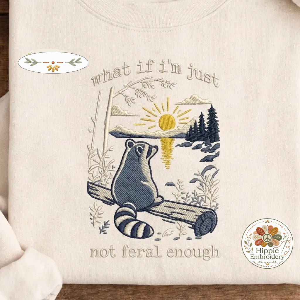 Embroidered Retro Feral Raccoon Sweatshirt, Funny Meme Crewneck