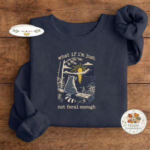 Embroidered Retro Feral Raccoon Sweatshirt, Funny Meme Crewneck