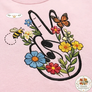 Embroidered Retro Hippie Girl Sweatshirt, 70s Boho Flower Shirt