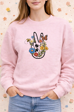 Embroidered Retro Hippie Girl Sweatshirt, 70s Boho Flower Shirt