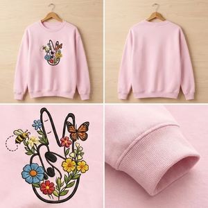 Embroidered Retro Hippie Girl Sweatshirt, 70s Boho Flower Shirt