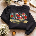 Embroidered Retro USA 250 Sweatshirt, Patriotic Flag Top