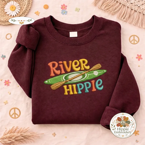 Embroidered River Hippie Sweatshirt, Kayak Outdoor Adventure Shirt