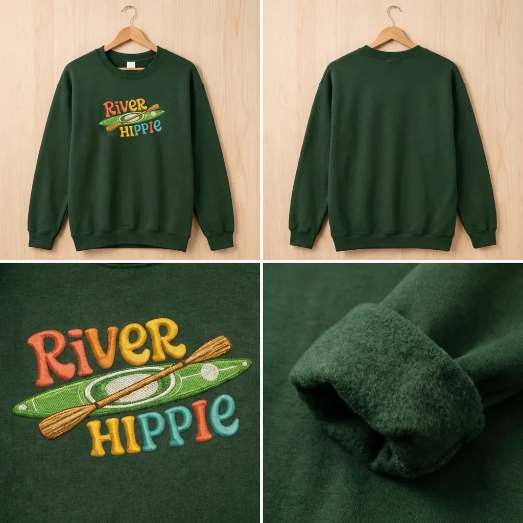 Embroidered River Hippie Sweatshirt, Kayak Outdoor Adventure Shirt