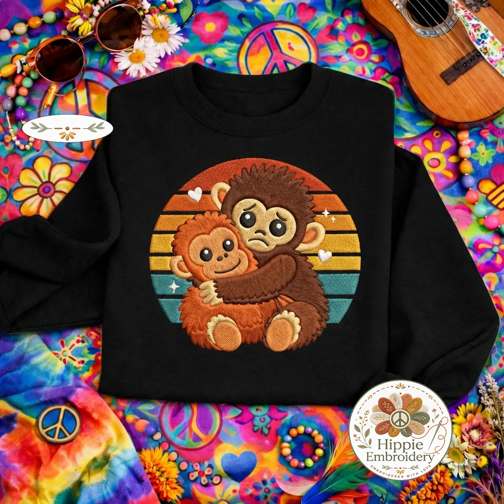 Embroidered Stay Kind Baby Monkey Sweatshirt, Animal Lover Top