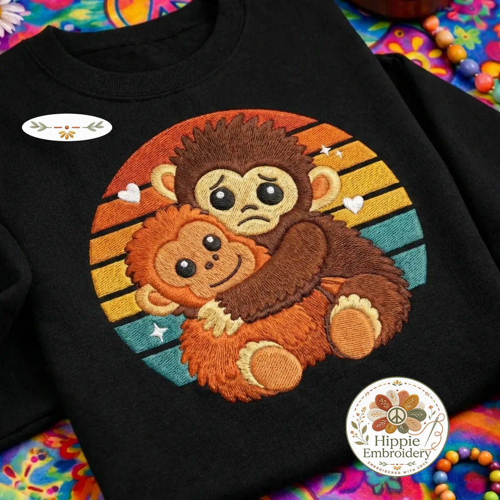 Embroidered Stay Kind Baby Monkey Sweatshirt, Animal Lover Top