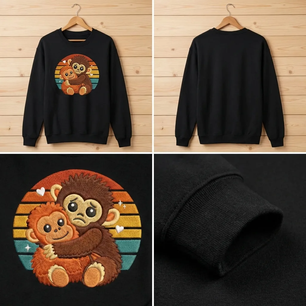 Embroidered Stay Kind Baby Monkey Sweatshirt, Animal Lover Top