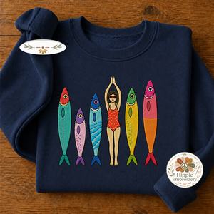 Embroidered Sardine Sweatshirt, Coastal Boho Tinned Fish Crewneck