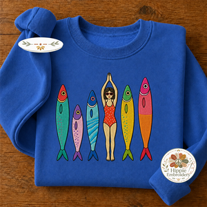 Embroidered Sardine Sweatshirt, Coastal Boho Tinned Fish Crewneck