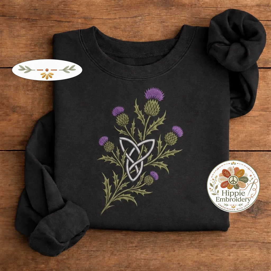 Embroidered Scottish Thistle Grunge Sweatshirt, Celtic Knot Crew