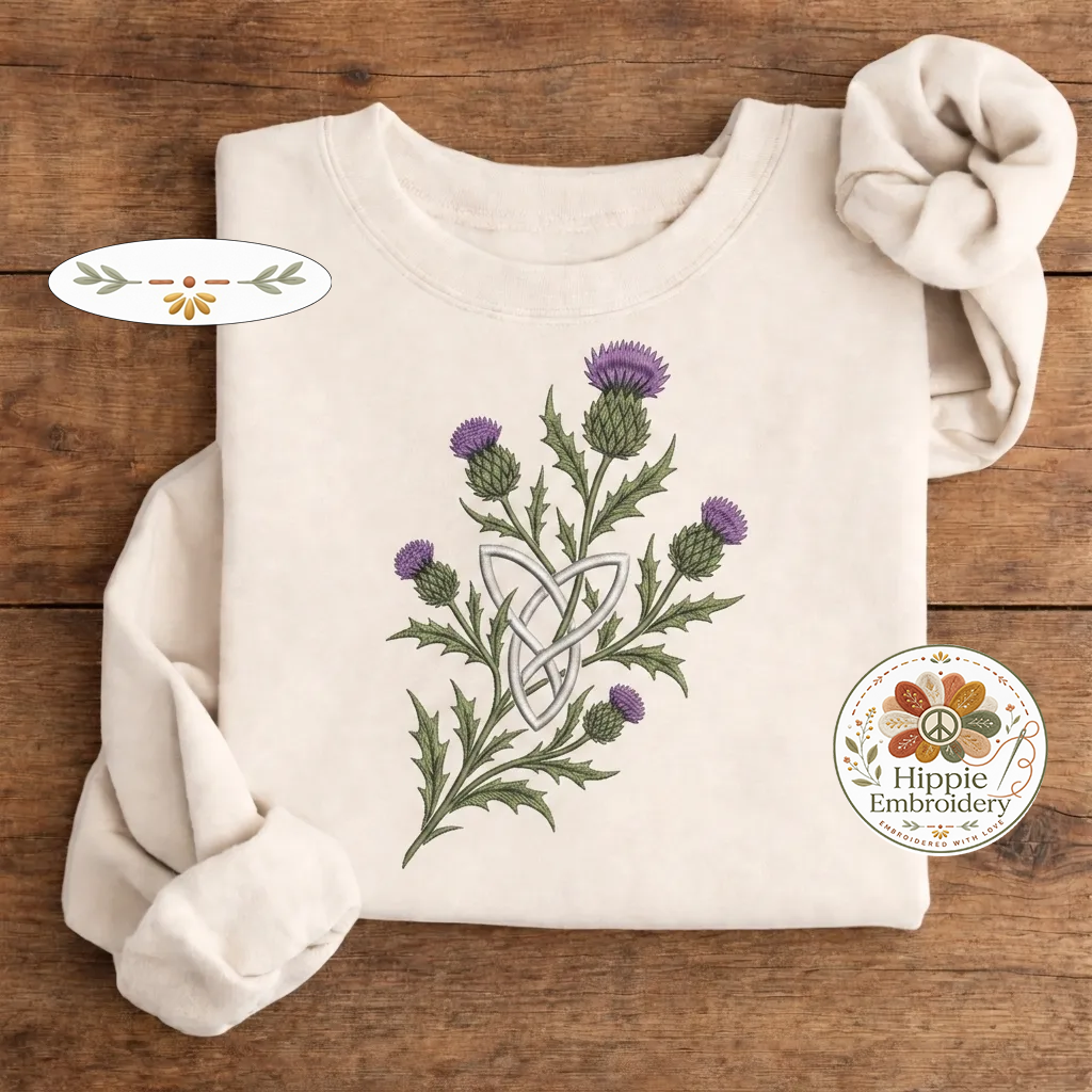 Embroidered Scottish Thistle Grunge Sweatshirt, Celtic Knot Crew