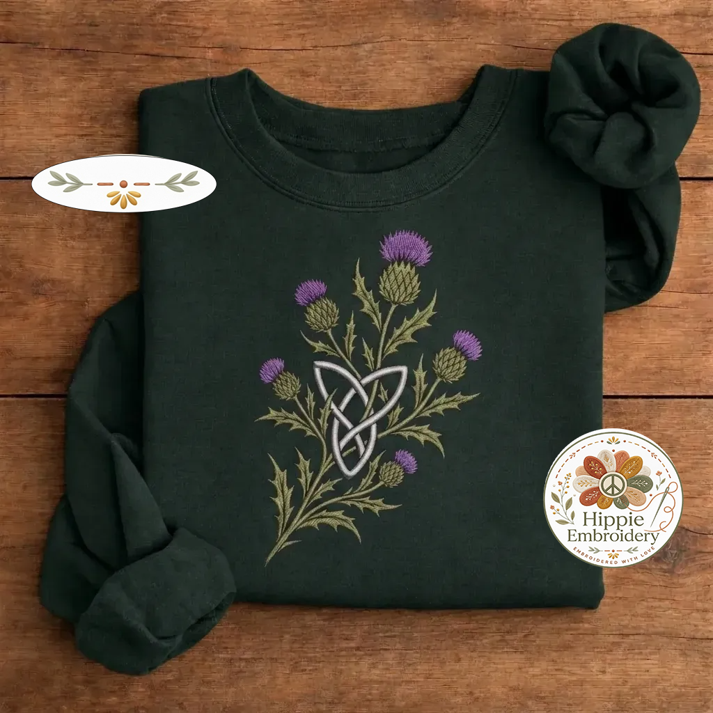 Embroidered Scottish Thistle Grunge Sweatshirt, Celtic Knot Crew