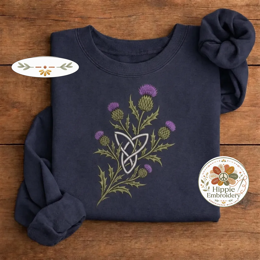 Embroidered Scottish Thistle Grunge Sweatshirt, Celtic Knot Crew