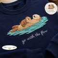 Embroidered Sea Otter Mother and Baby Shirt, Go With The Flow Crewneck, Cute Wildlife Pullover, Nature Lover Gift - 0409