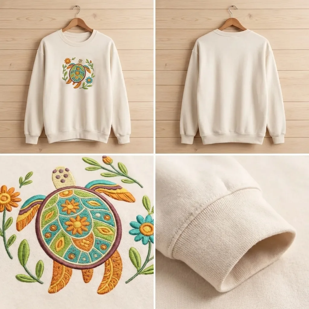 Embroidered Sea Turtle Sweatshirt, Floral Celestial Turtle Crewneck