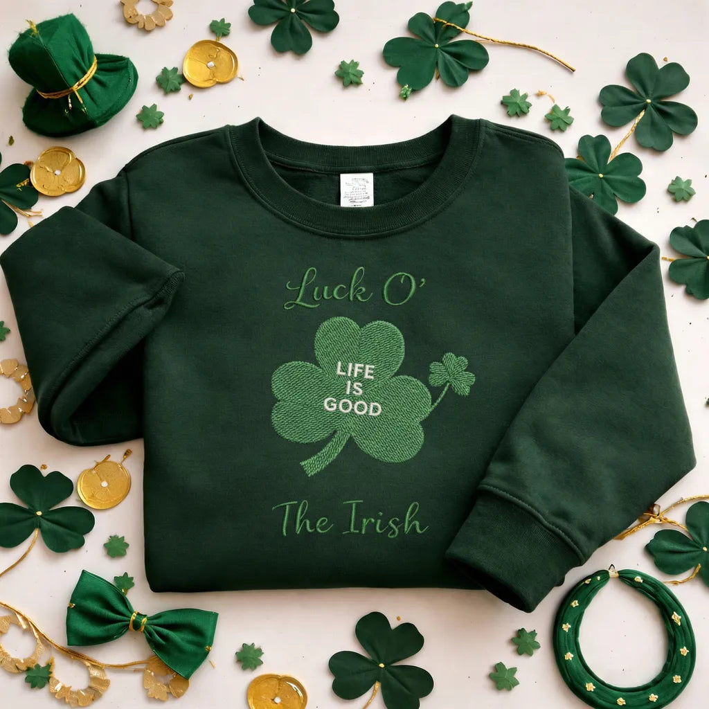 Embroidered Shamrock Sweatshirt, Luck O The Irish Top