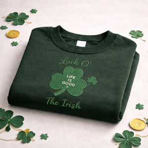 Embroidered Shamrock Sweatshirt, Luck O The Irish Top