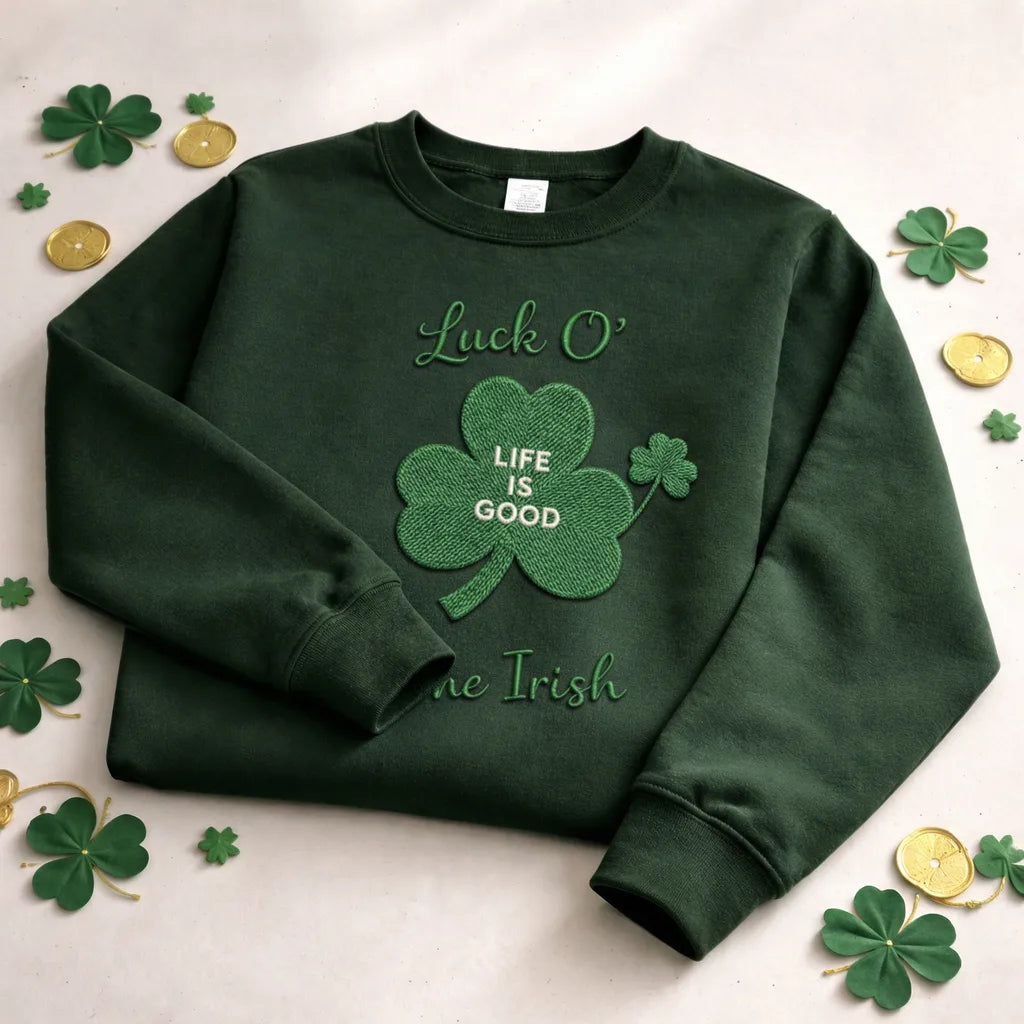 Embroidered Shamrock Sweatshirt, Luck O The Irish Top