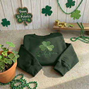 Embroidered Shamrock Sweatshirt, Lucky You St Patricks Top