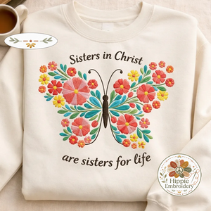 Embroidered Sisters In Christ Sweatshirt, Floral Butterfly Shirt