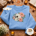Embroidered Skull Pink Daisies Sweatshirt, Dark Boho Top