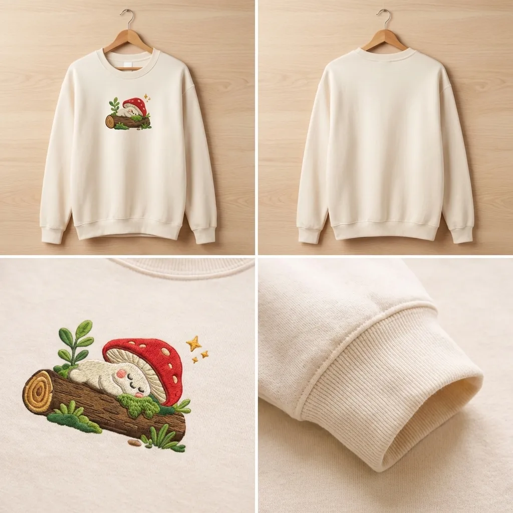 Embroidered Sleeping Mushroom Cottagecore Sweatshirt, Cute Fungi