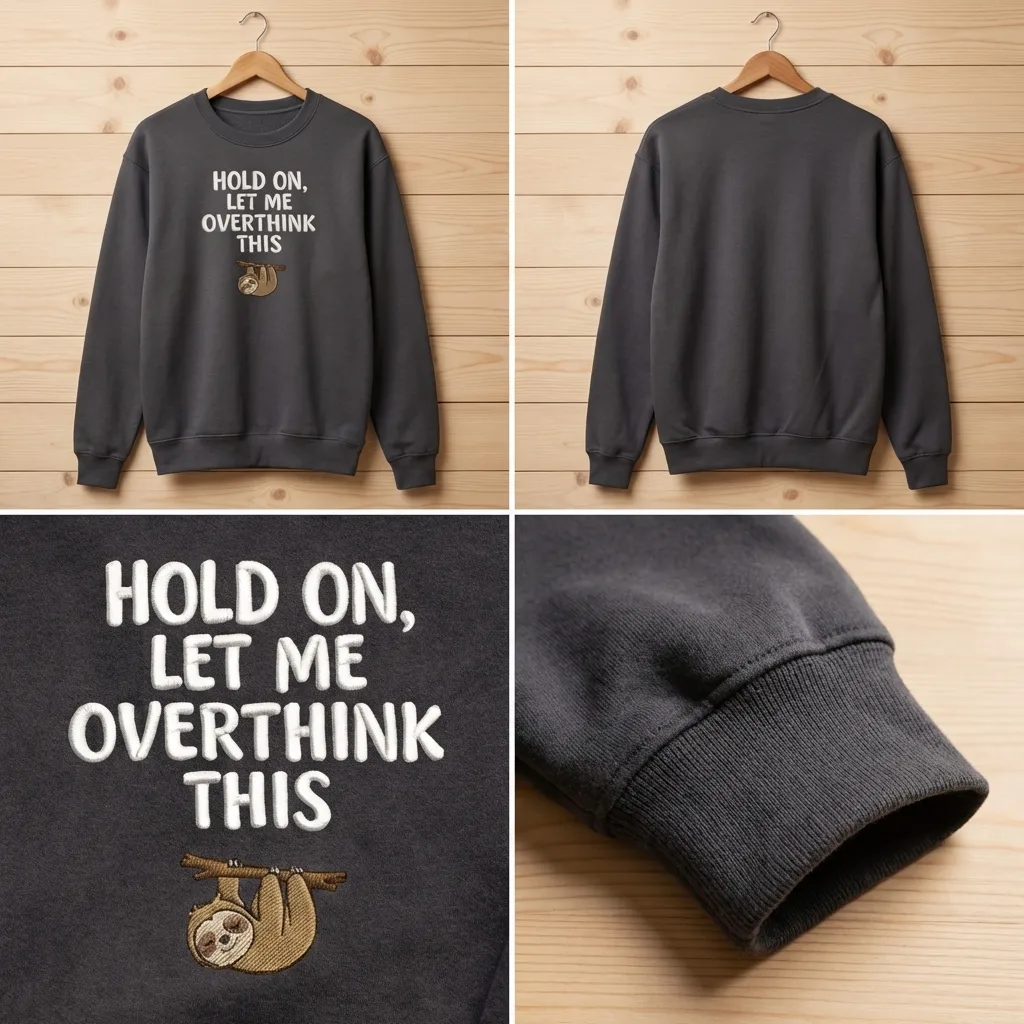 Embroidered Sloth Sweatshirt, Funny Overthinking Relatable Shirt