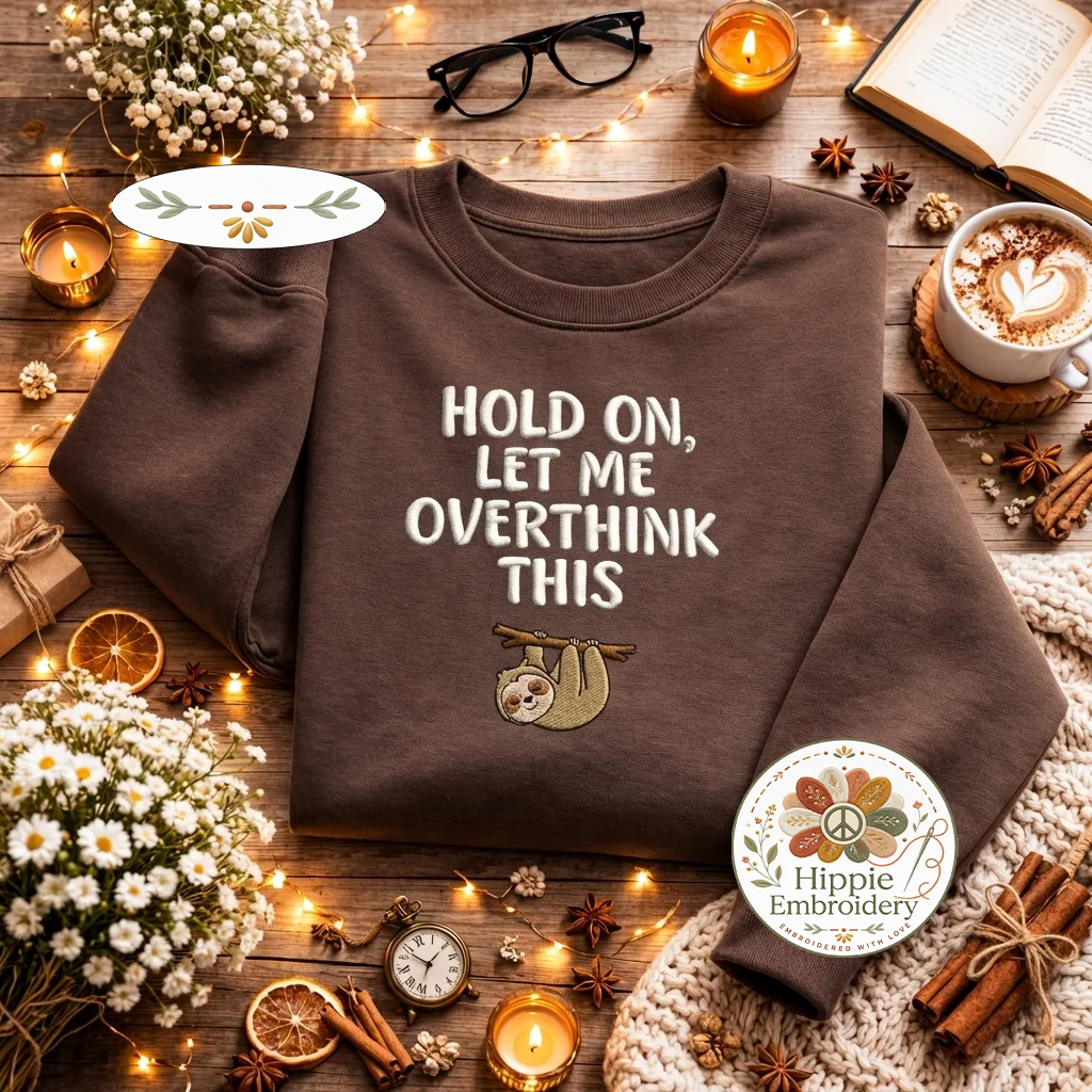 Embroidered Sloth Sweatshirt, Funny Overthinking Relatable Shirt