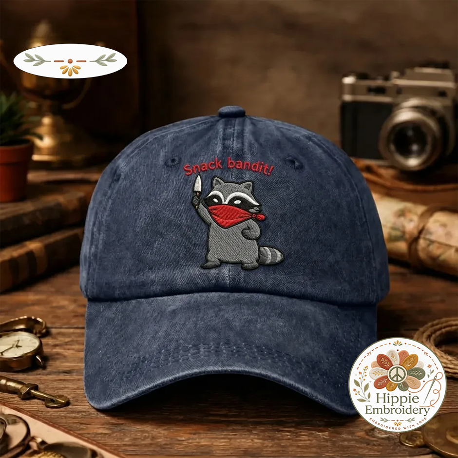 Embroidered Snack Bandit Raccoon Hat, Funny Food Lover Cap