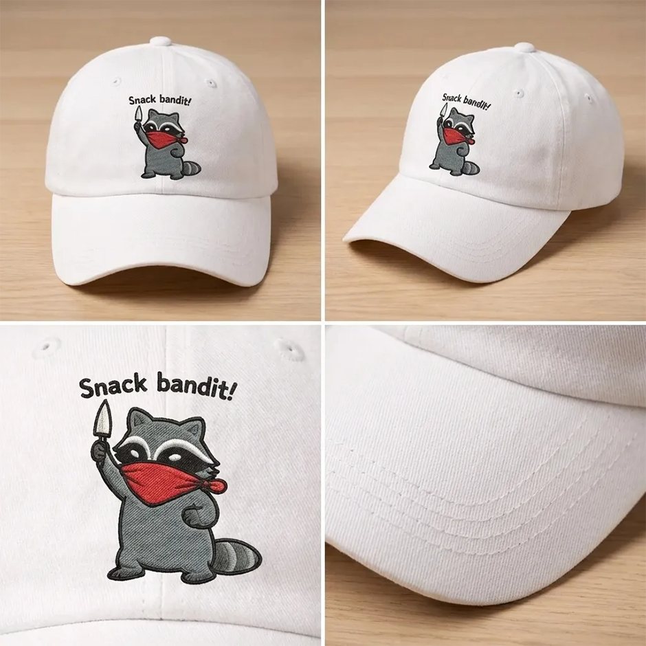 Embroidered Snack Bandit Raccoon Hat, Funny Food Lover Cap