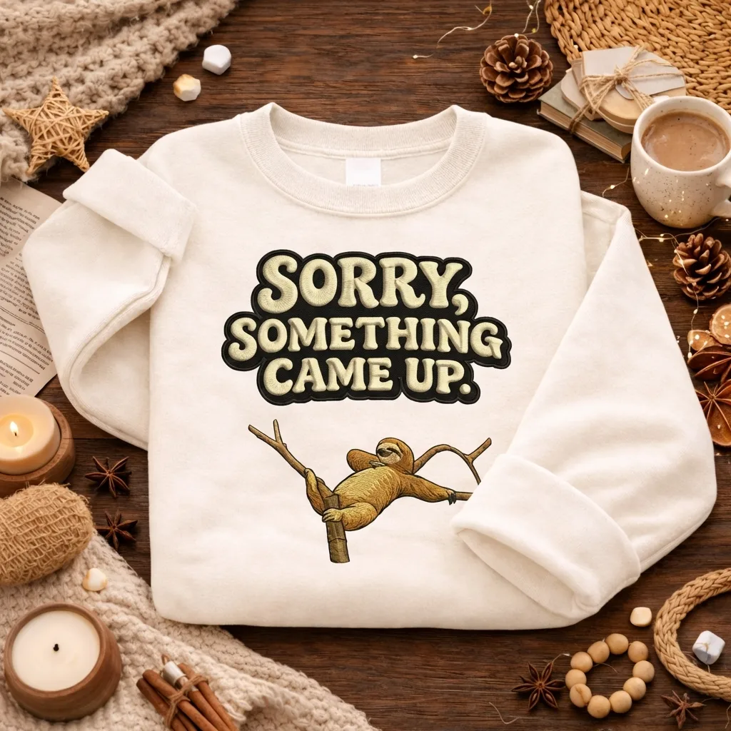Embroidered Sorry Something Came Up Sweatshirt, Sloth Top