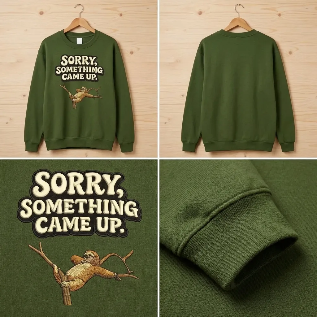 Embroidered Sorry Something Came Up Sweatshirt, Sloth Top