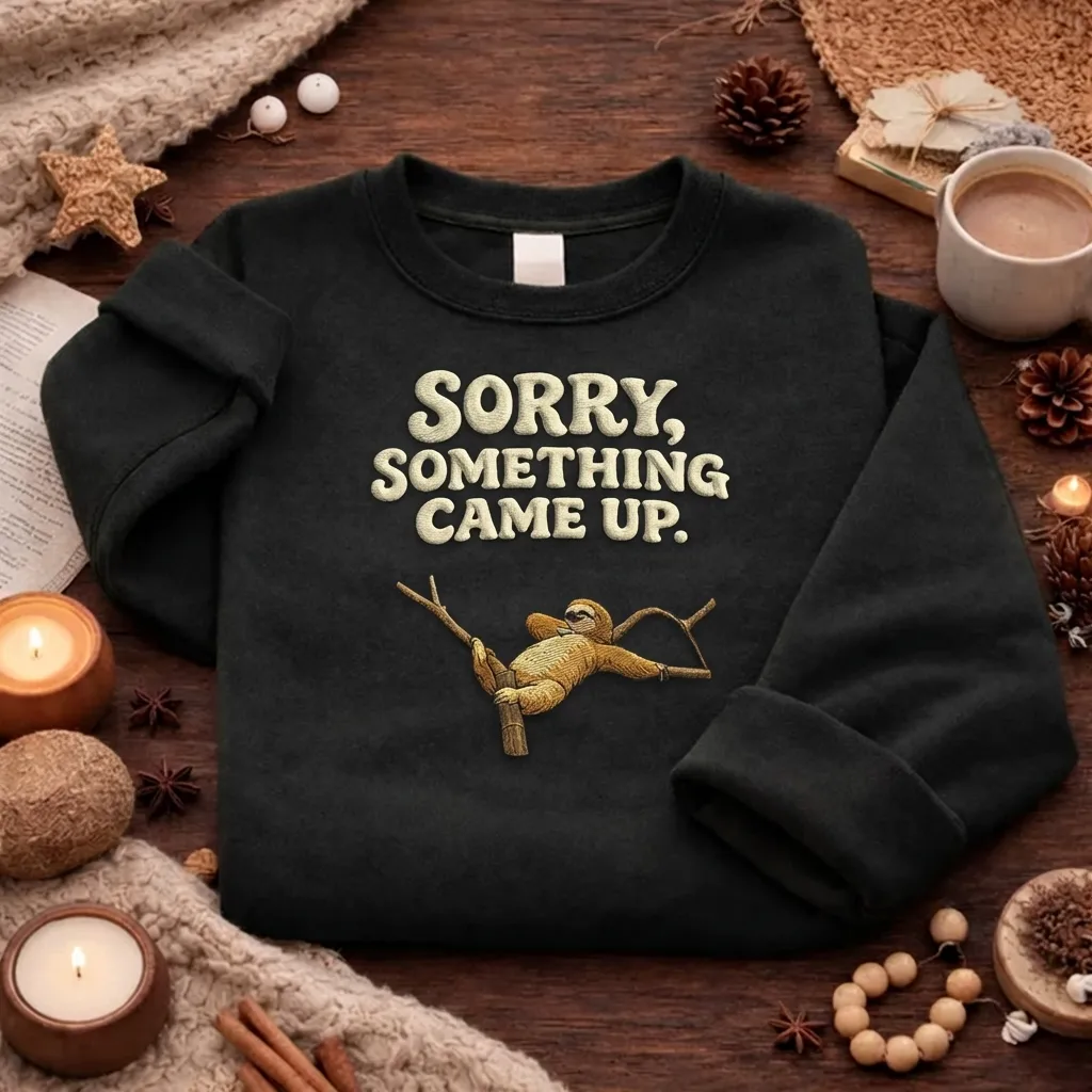 Embroidered Sorry Something Came Up Sweatshirt, Sloth Top