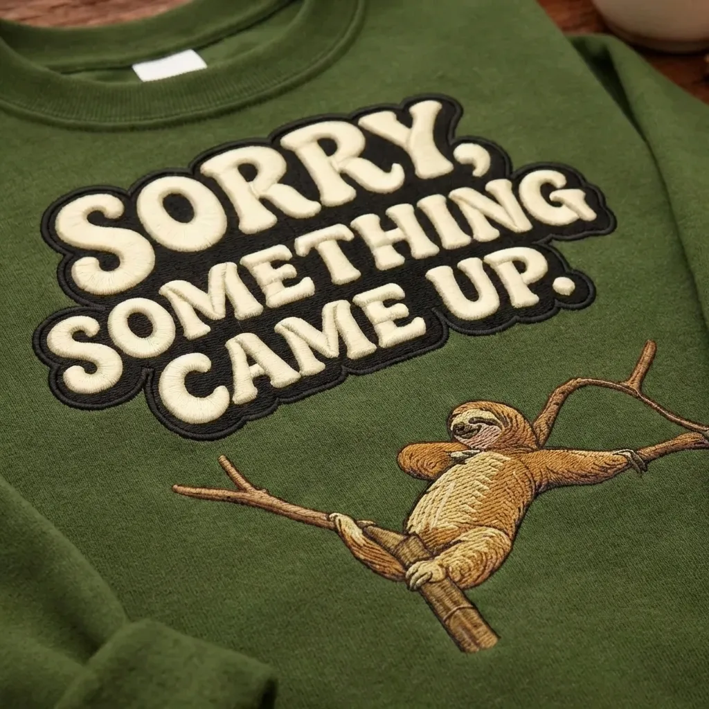 Embroidered Sorry Something Came Up Sweatshirt, Sloth Top