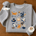 Embroidered Space Cats Astronaut Sweatshirt, Celestial Cat Crew