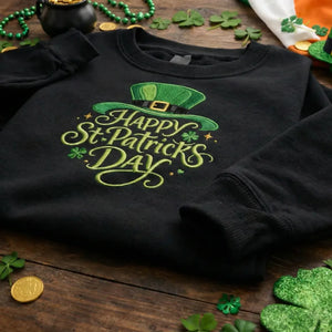 Embroidered St. Patricks Day Sweatshirt, Leprechaun Hat Top