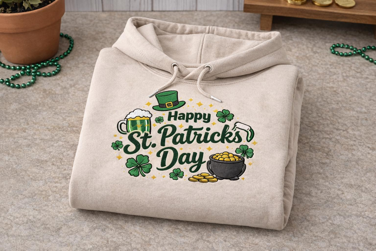 Embroidered St Patricks Day Hoodie, Irish Shamrock Top