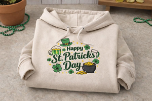 Embroidered St Patricks Day Hoodie, Irish Shamrock Top