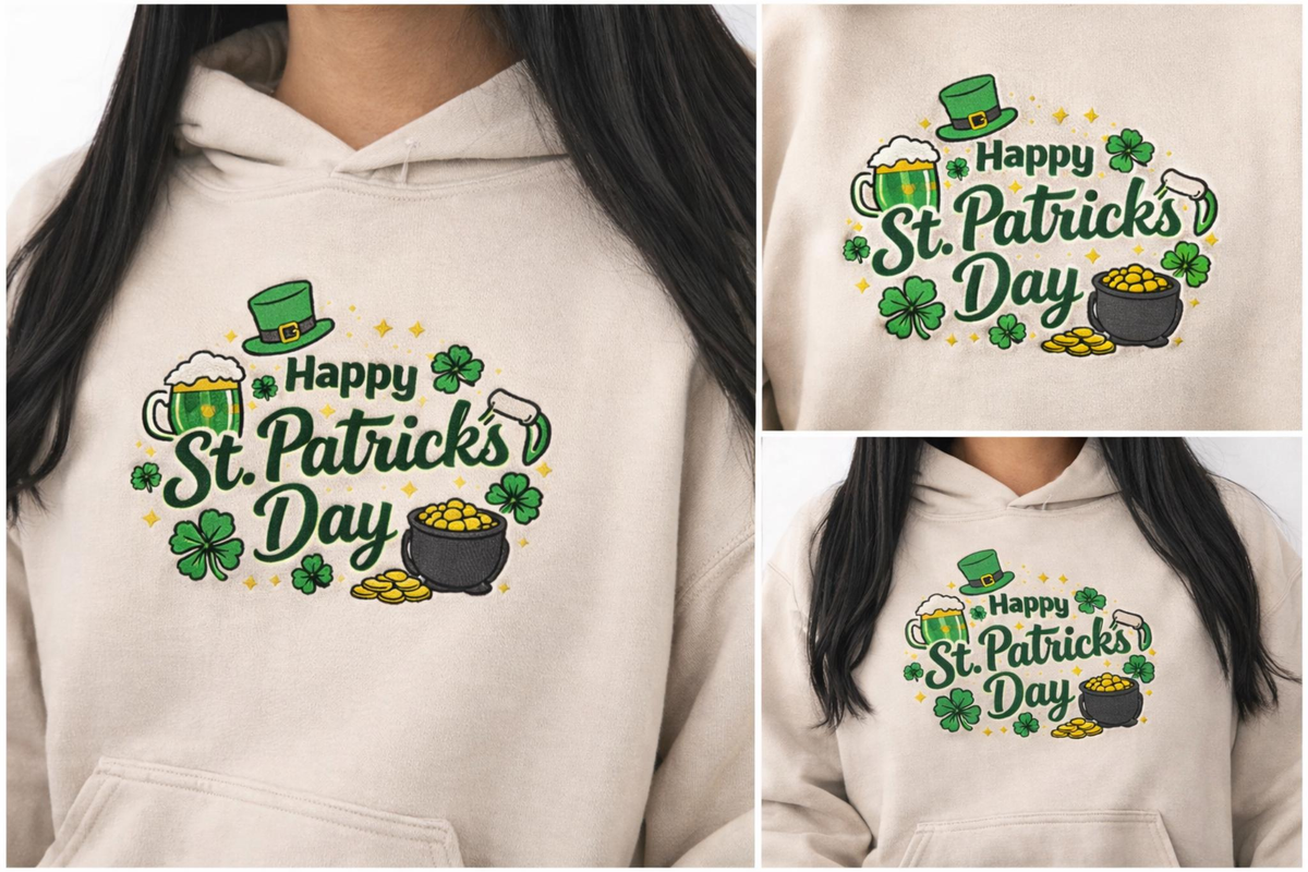 Embroidered St Patricks Day Hoodie, Irish Shamrock Top