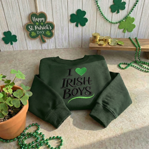 Embroidered St Patricks Day Sweatshirt, I Love Irish Top
