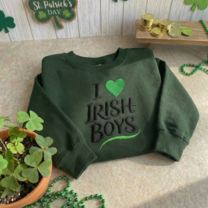 Embroidered St Patricks Day Sweatshirt, I Love Irish Top