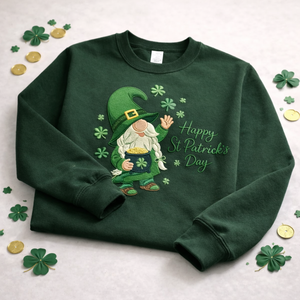 Embroidered St Patricks Day Sweatshirt, Leprechaun Gnome Top
