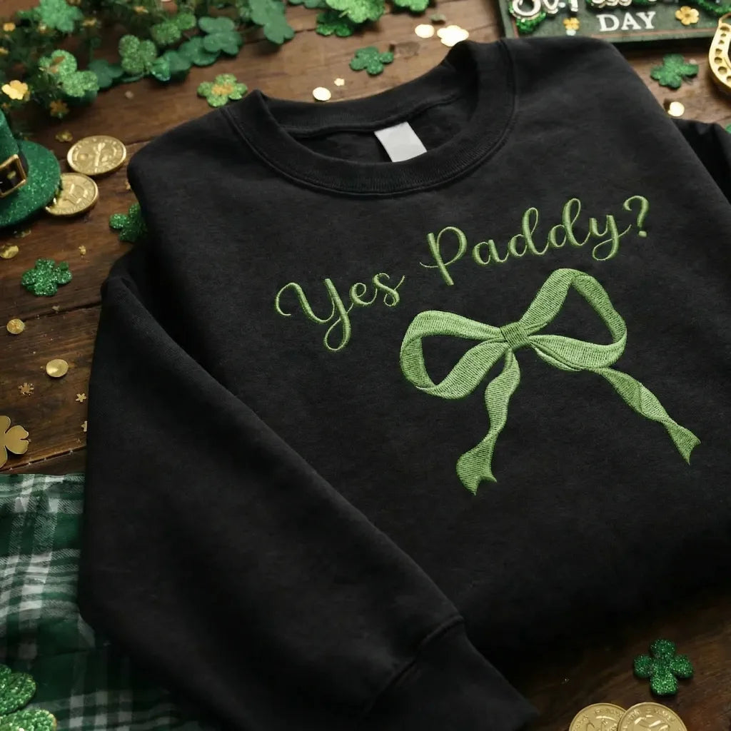 Embroidered St Patricks Day Sweatshirt, Lucky Clover Top