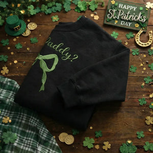 Embroidered St Patricks Day Sweatshirt, Lucky Clover Top
