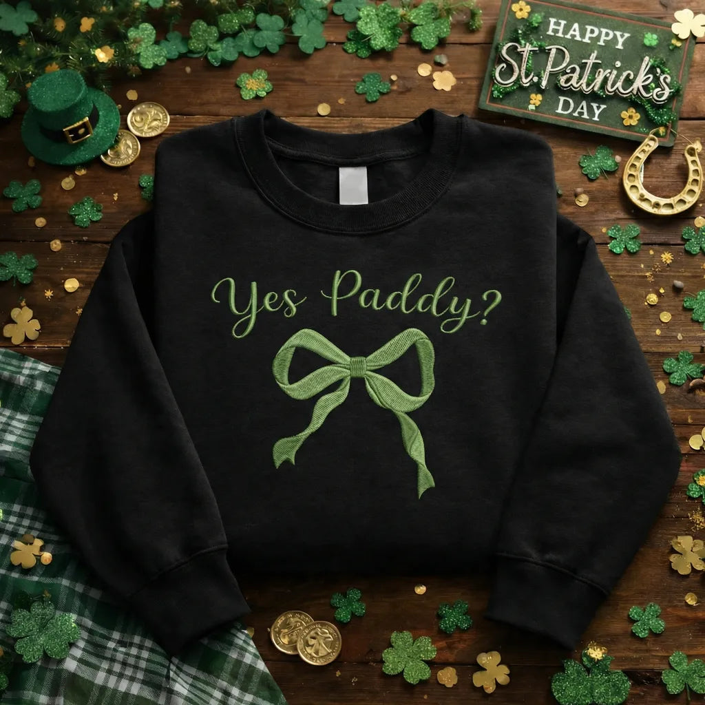 Embroidered St Patricks Day Sweatshirt, Lucky Clover Top